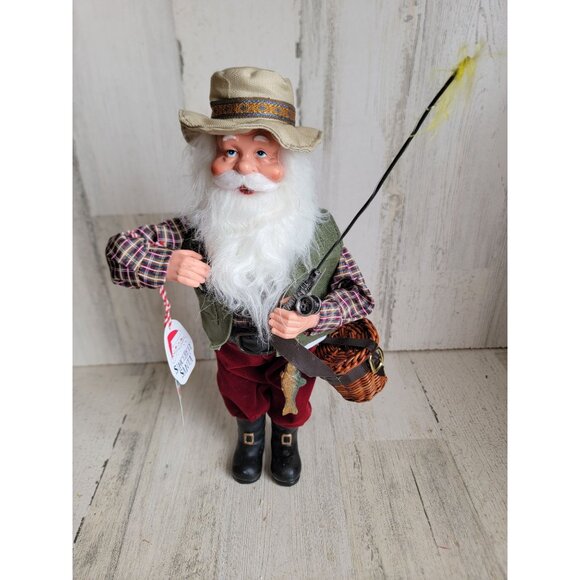 Sincerely Santa Claus fishing pole fish basket Xmas home decor fisherman - Picture 1 of 9